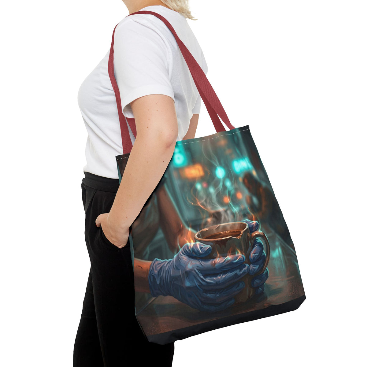 Cold Hands Warm Cup Tote Bag - Cozy Noir Diner Book Bag