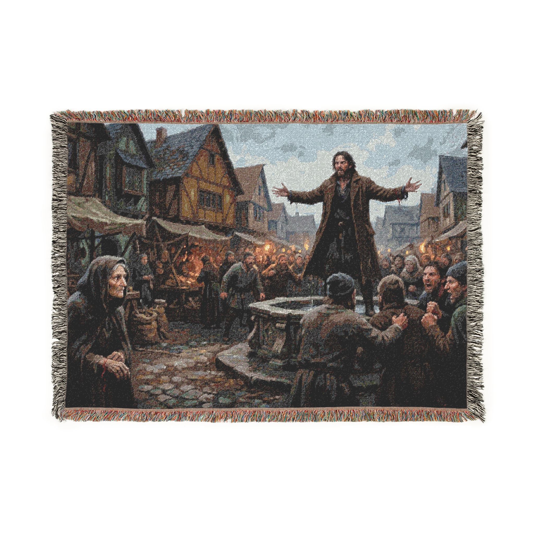 Medieval Town Woven Blanket — Renaissance Dark Fantasy Throw
