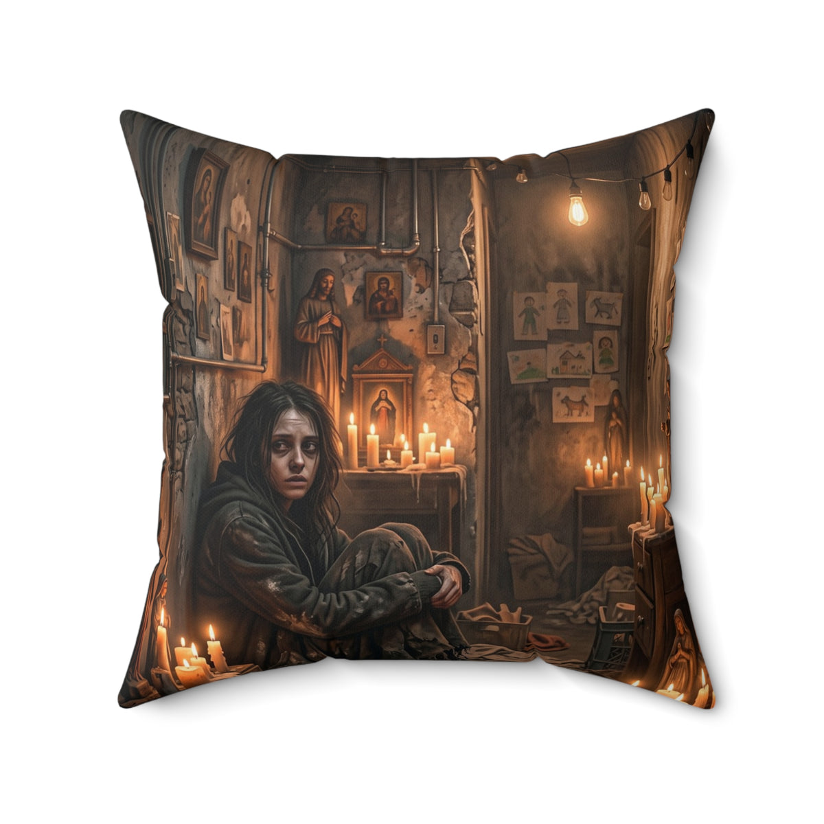 Candlelit Vigil Throw Pillow - Gothic Shrine Dark Romance Accent Cushion