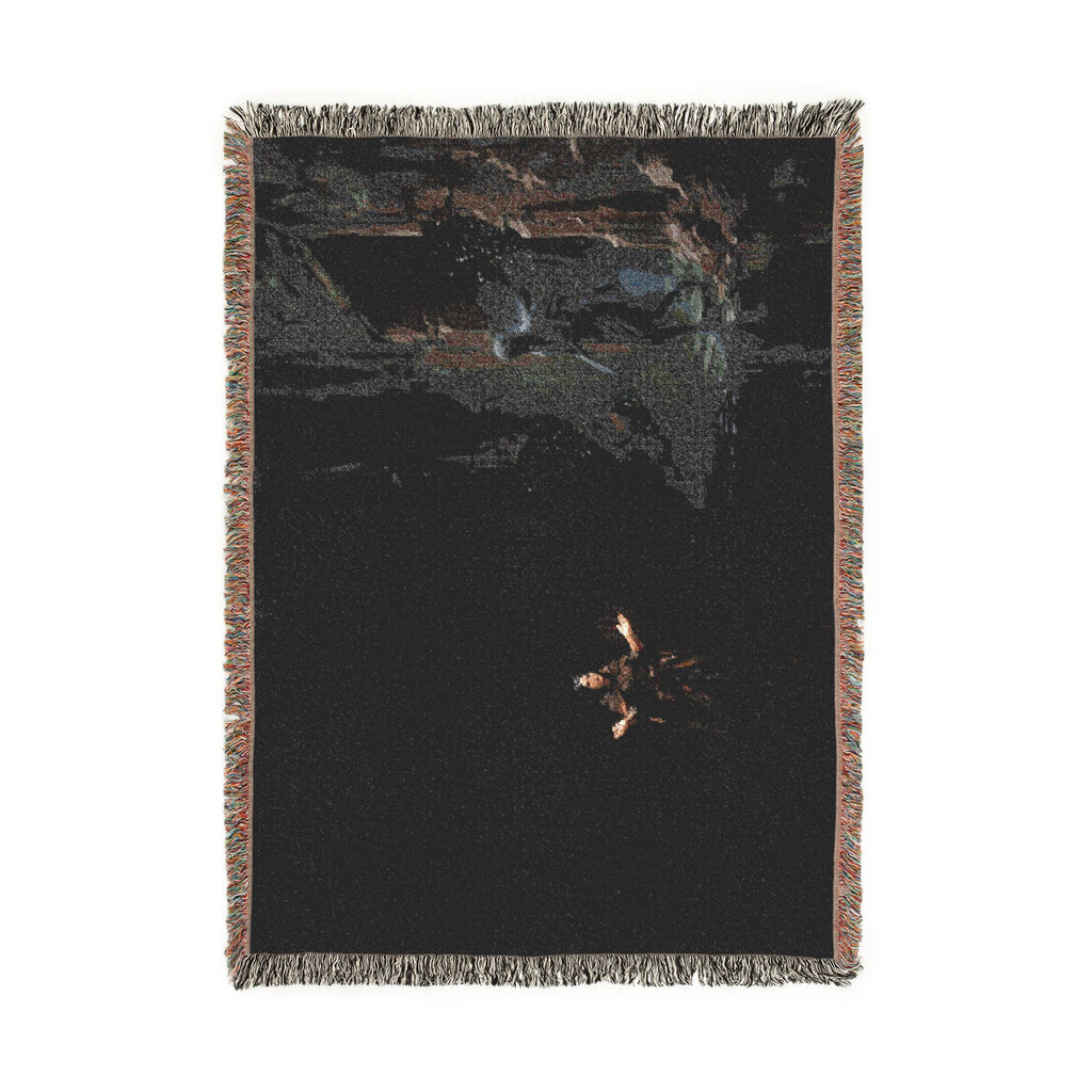 Night Forest Woven Blanket — Cozy Dark Woodland Throw with Subtle Lantern Glow