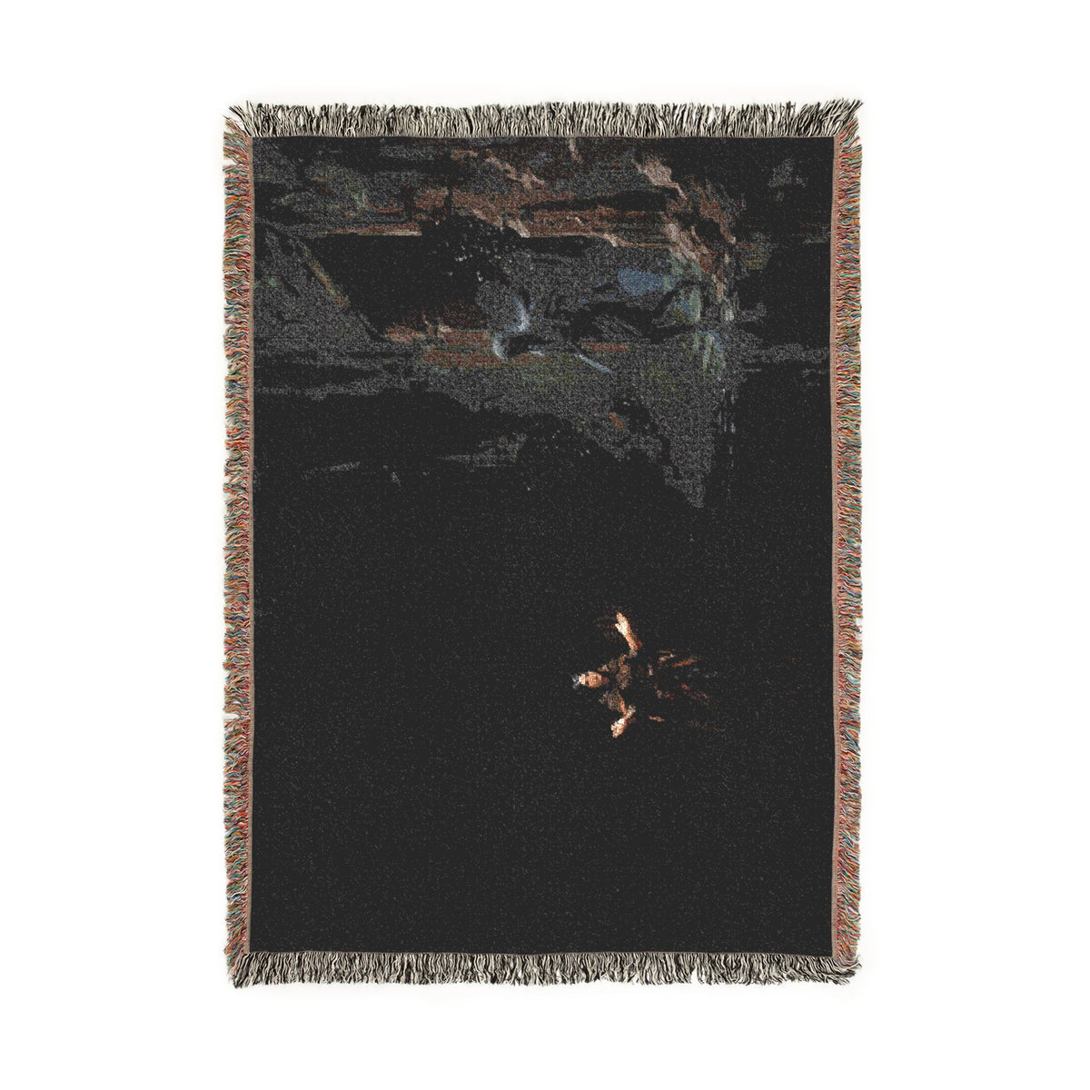 Night Forest Woven Blanket — Cozy Dark Woodland Throw with Subtle Lantern Glow
