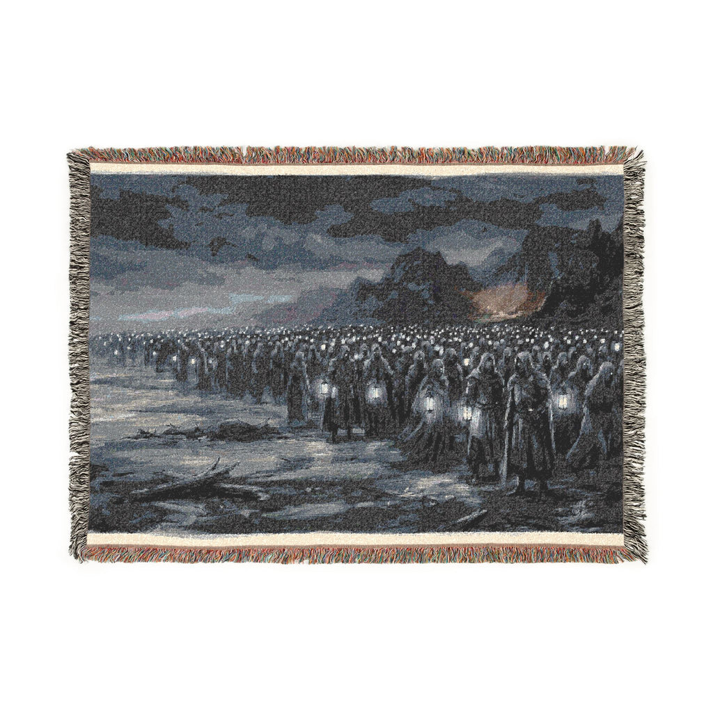 Lantern-Lit Coastal Woven Blanket — Gothic Shore Night Throw