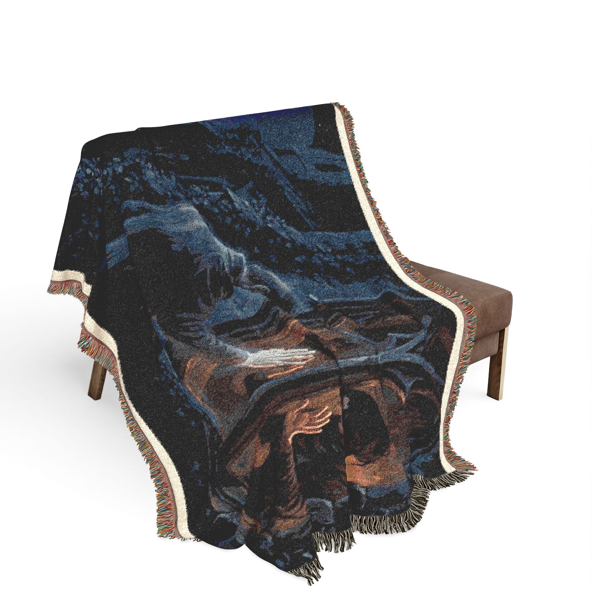 Gothic Cathedral Woven Blanket — Mystical Night Cloister Throw