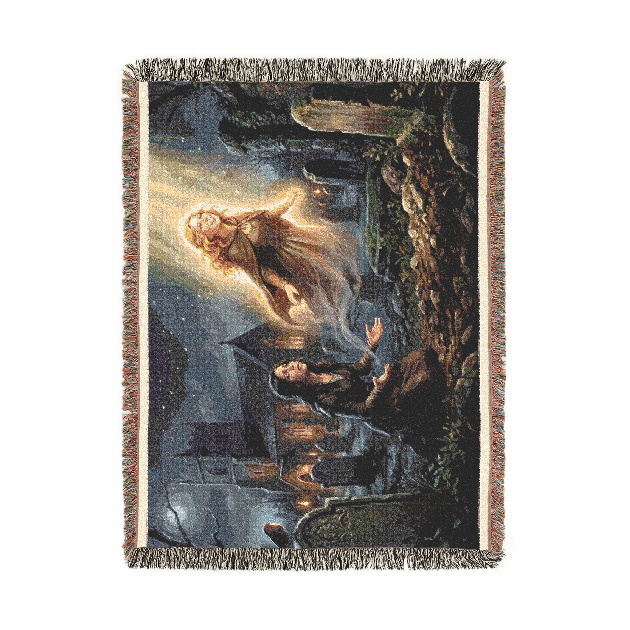 Ghostly Reunion Woven Blanket — Gothic Angel & Graveyard Throw