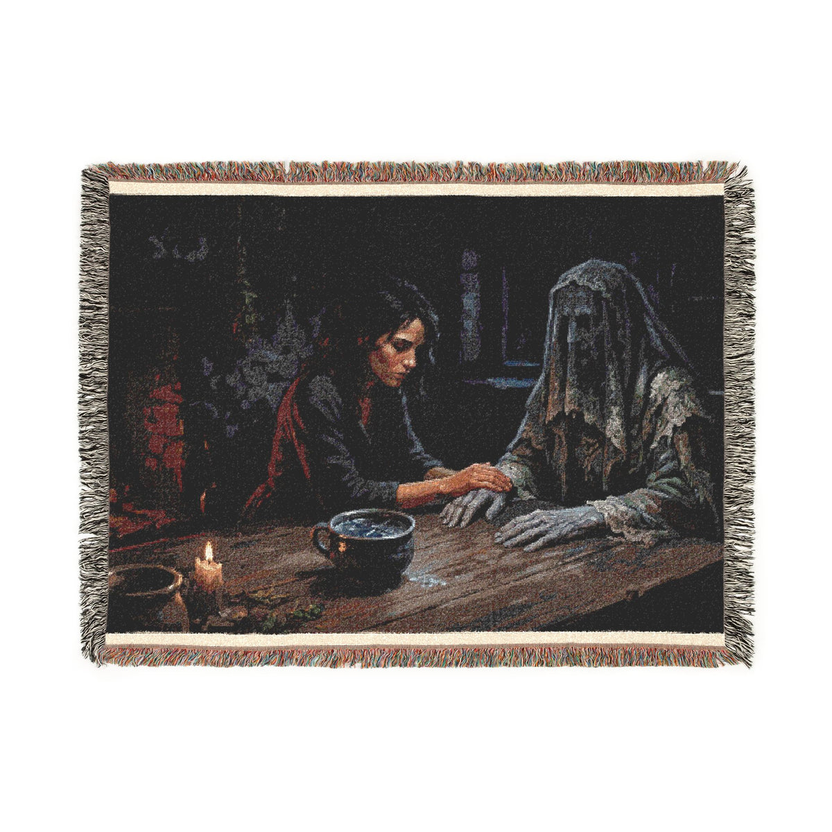 Shadowed Candlelight Woven Blanket — Witchy Occult Throw