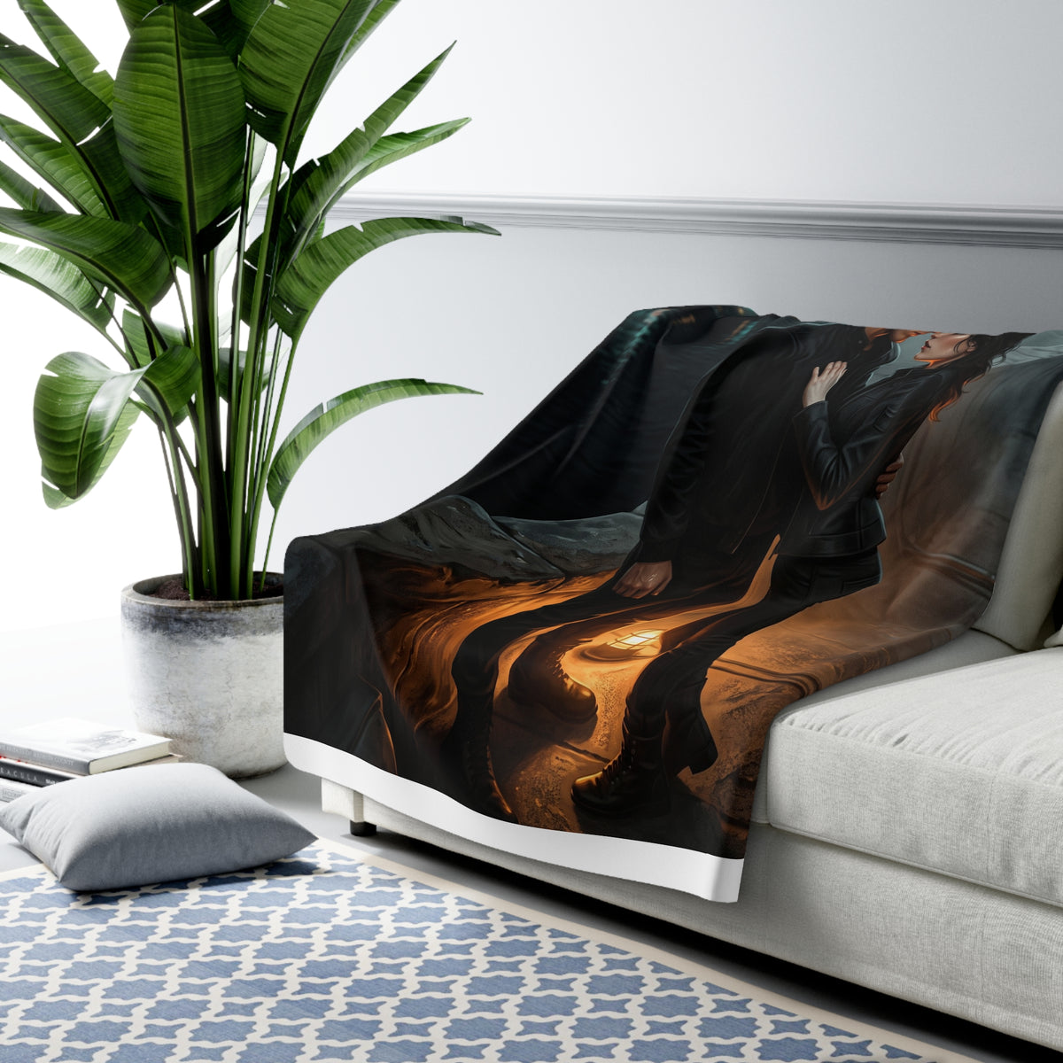 Rooftop Vow Sherpa Fleece Blanket - Dark Fantasy Romance Lovers Throw