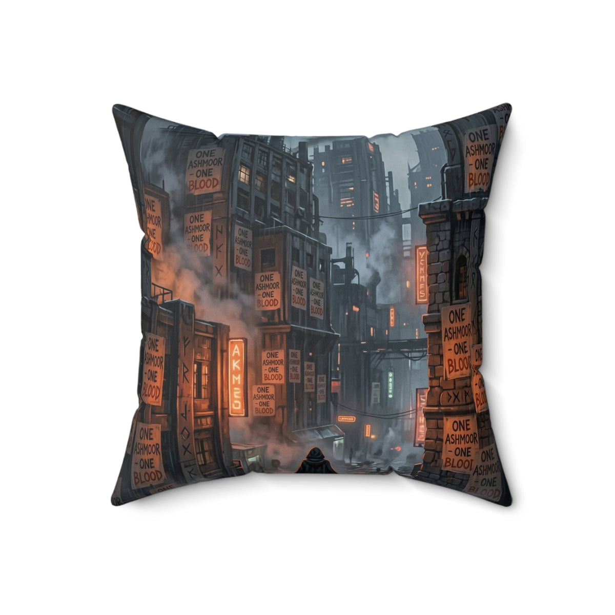 One Ashmoor One Blood Throw Pillow - Dark Fantasy City Accent Cushion