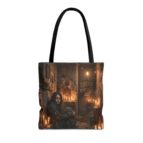 Candlelit Vigil Tote Bag - Gothic Shrine Dark Romance Book Bag