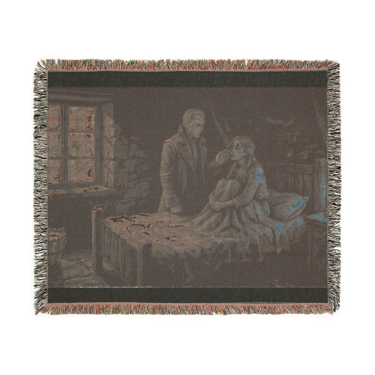 Candlelit Interior Woven Blanket — Victorian Dark Romance Throw