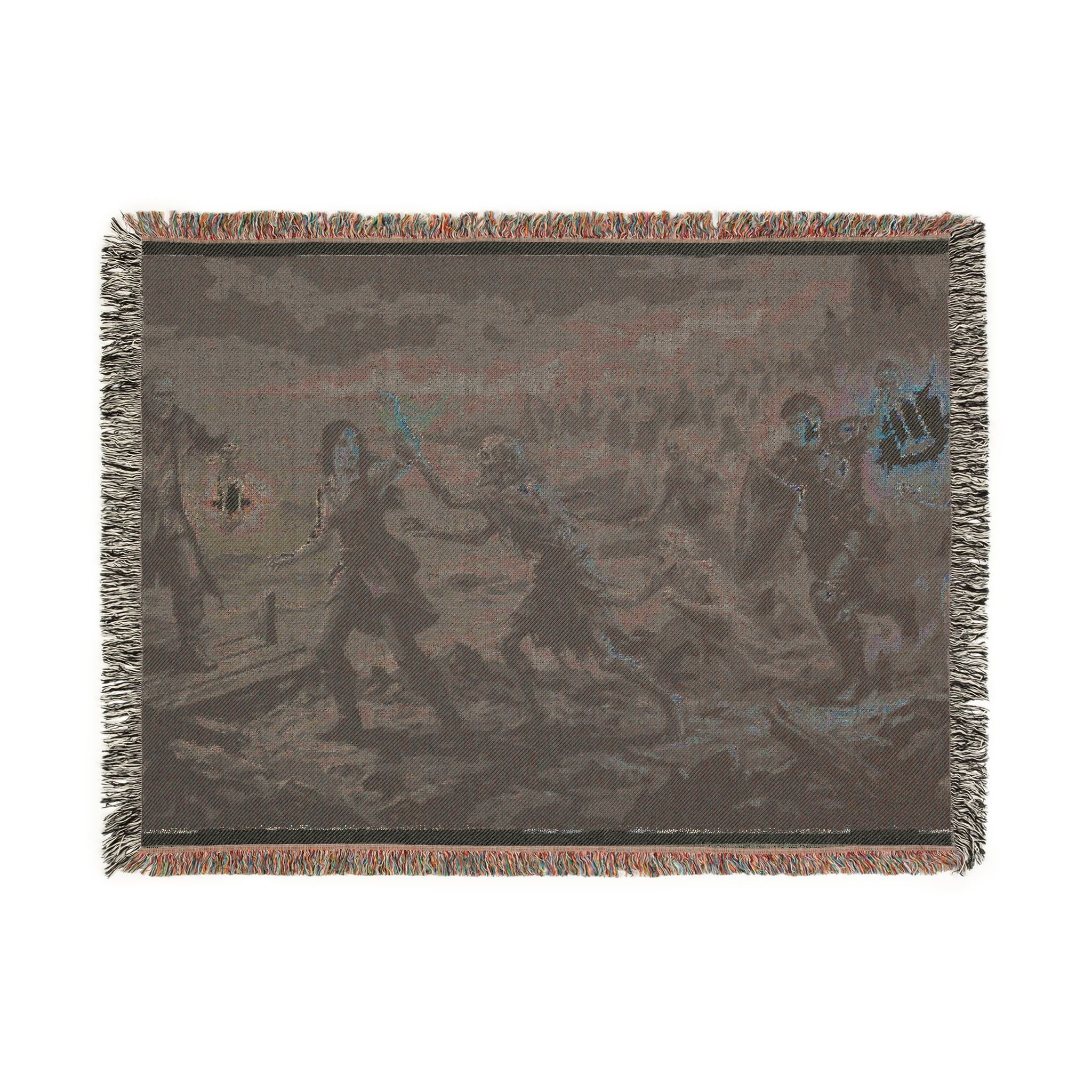 Torchlit Shore Woven Blanket — Misty Night Figures Gothic Throw