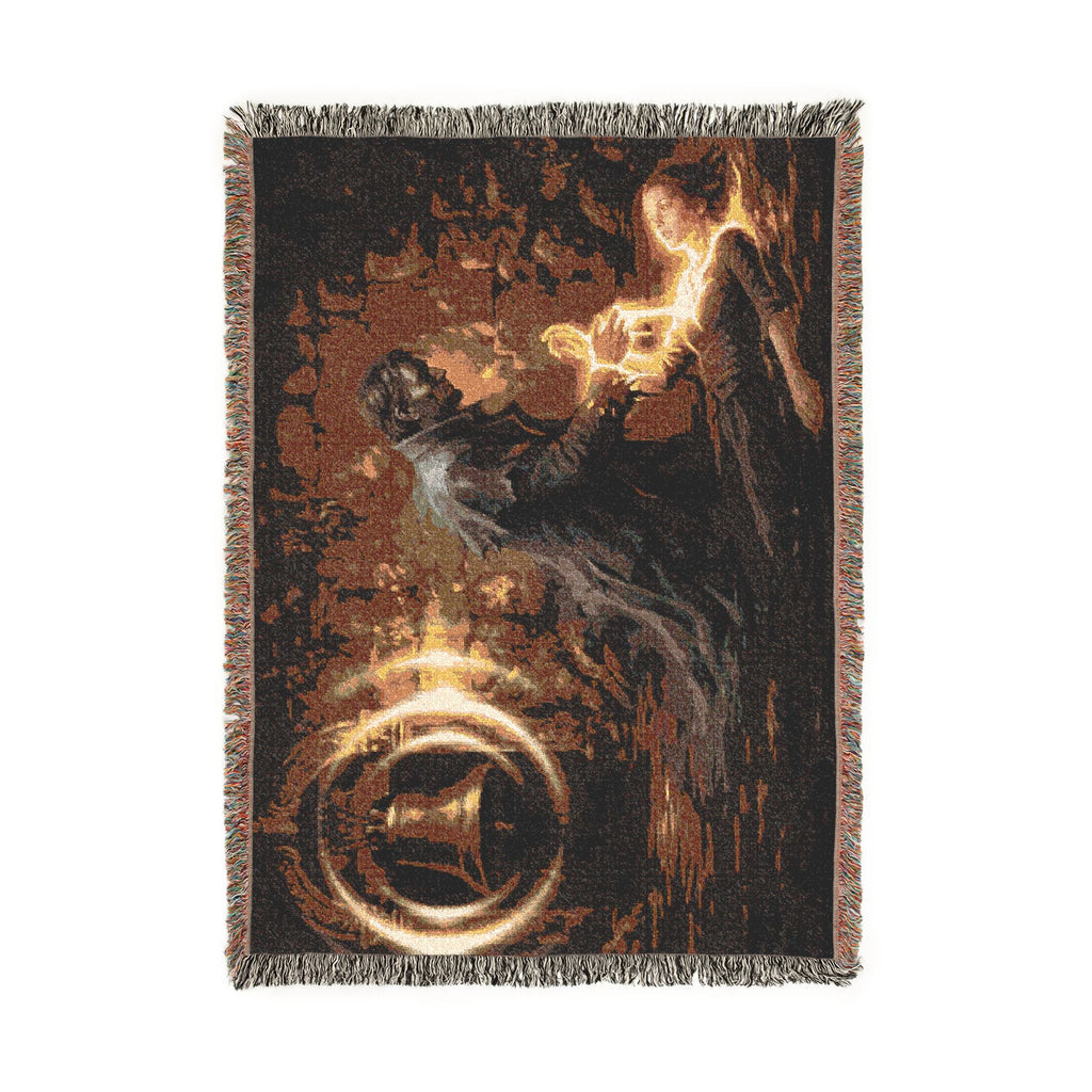 Mystic Bell Woven Blanket — Celtic Raven & Fire Tapestry Throw
