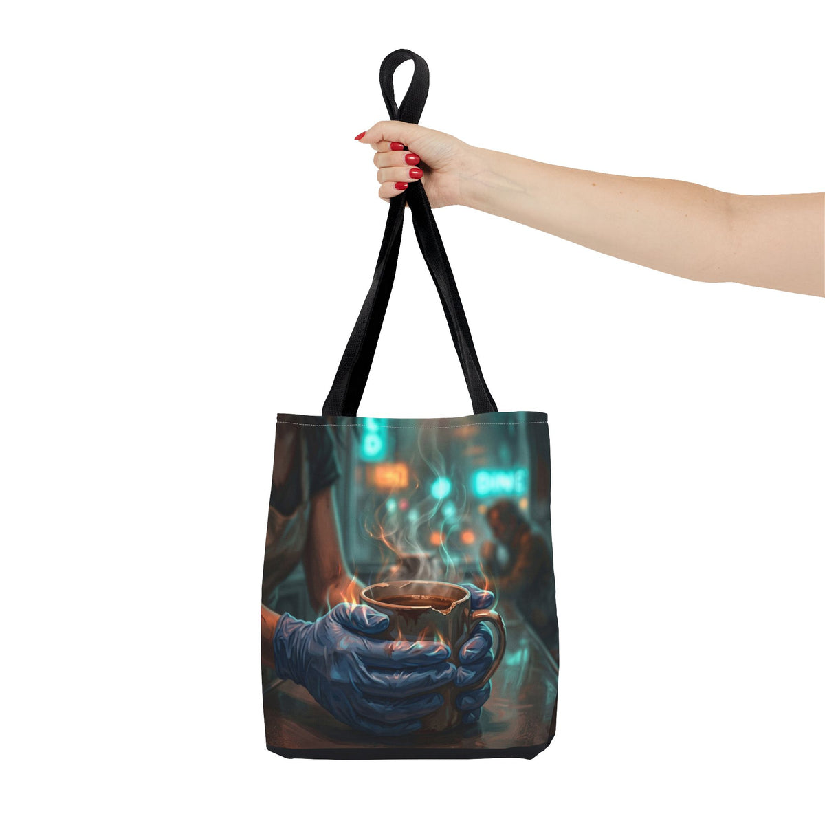 Cold Hands Warm Cup Tote Bag - Cozy Noir Diner Book Bag