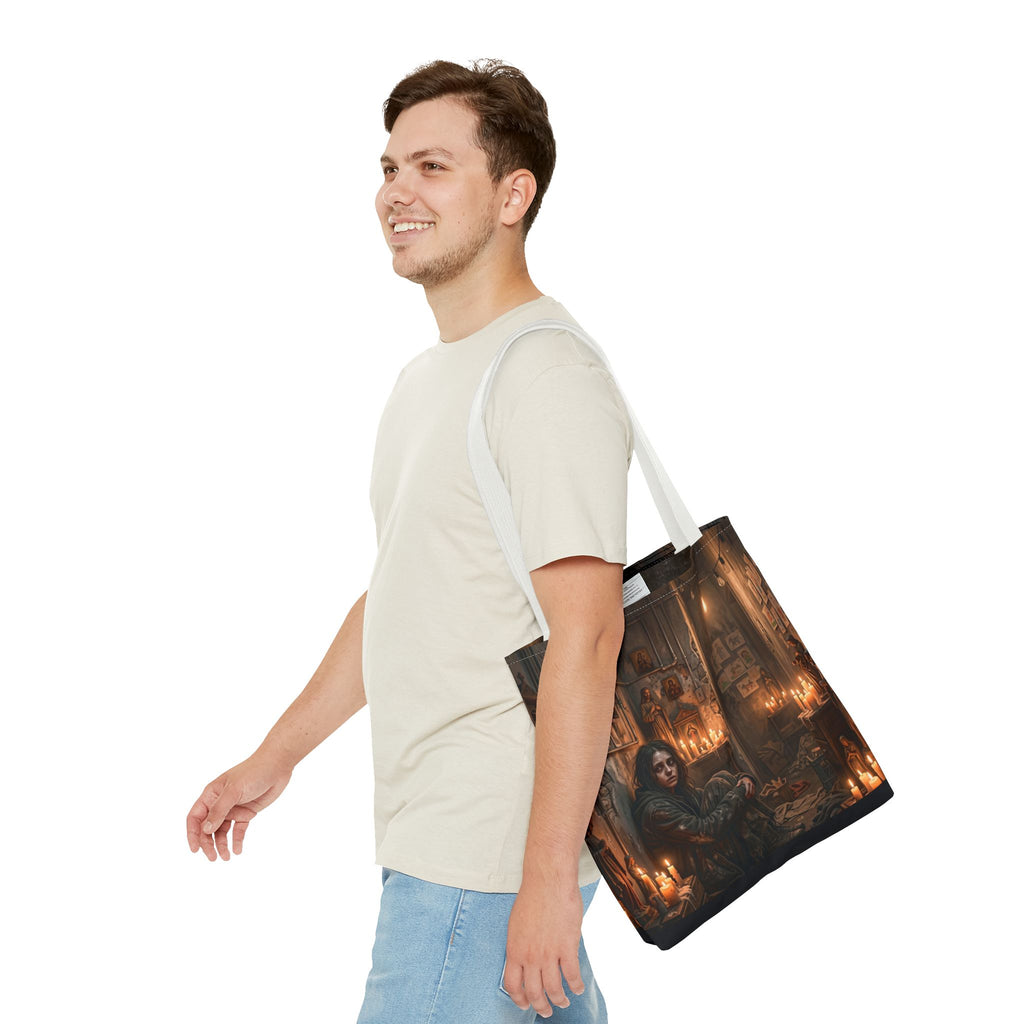 Candlelit Vigil Tote Bag - Gothic Shrine Dark Romance Book Bag