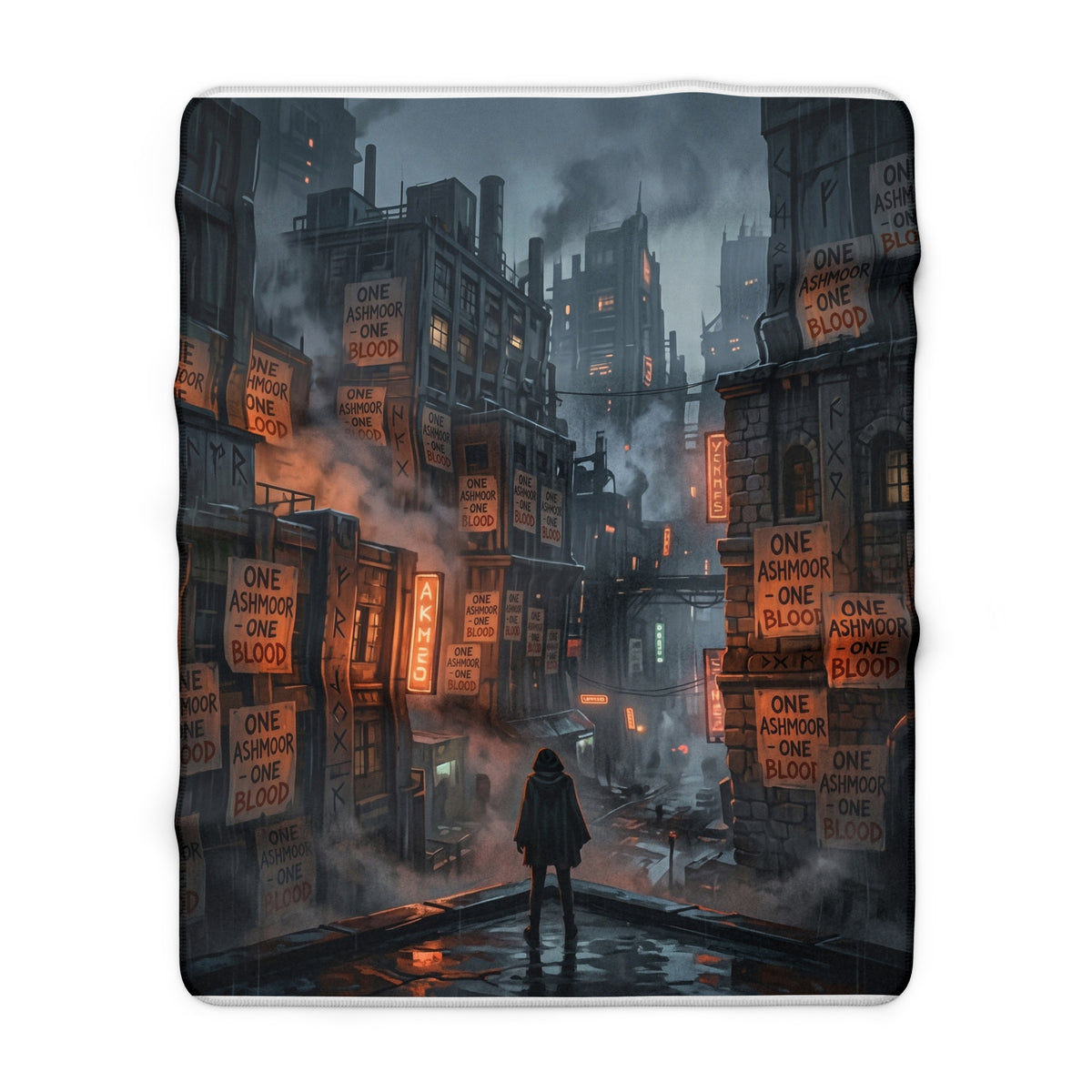 One Ashmoor One Blood Sherpa Fleece Blanket - Dark Fantasy City Throw