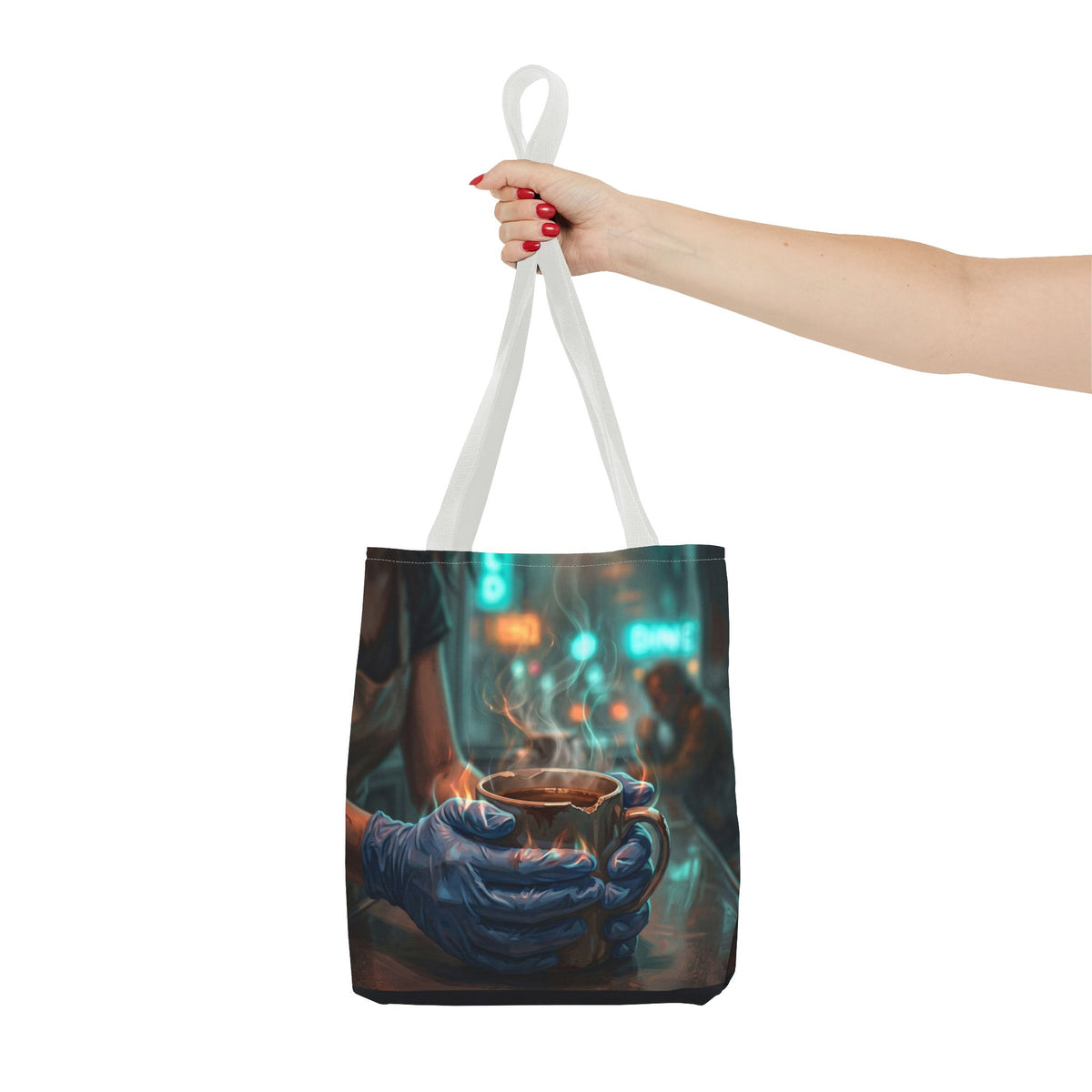 Cold Hands Warm Cup Tote Bag - Cozy Noir Diner Book Bag