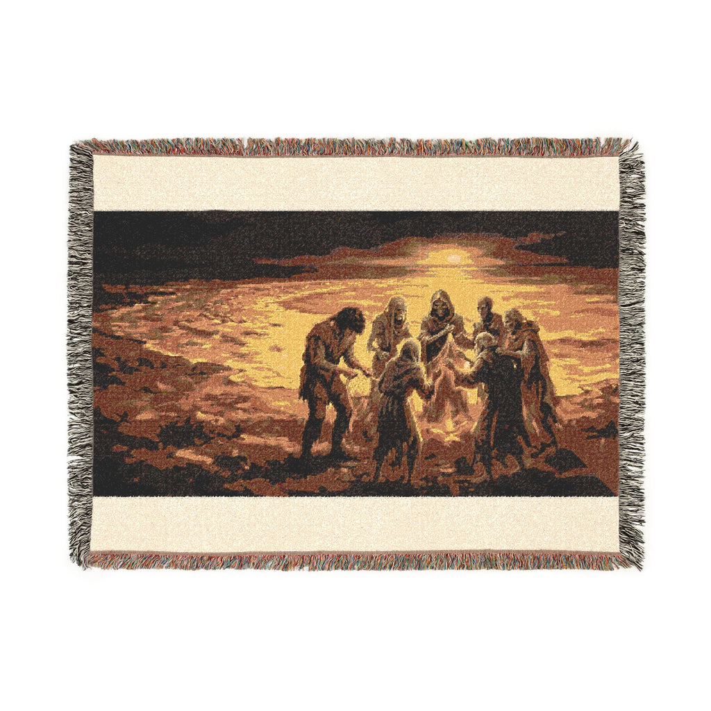 Nativity Scene Woven Blanket - Rustic Christmas Throw