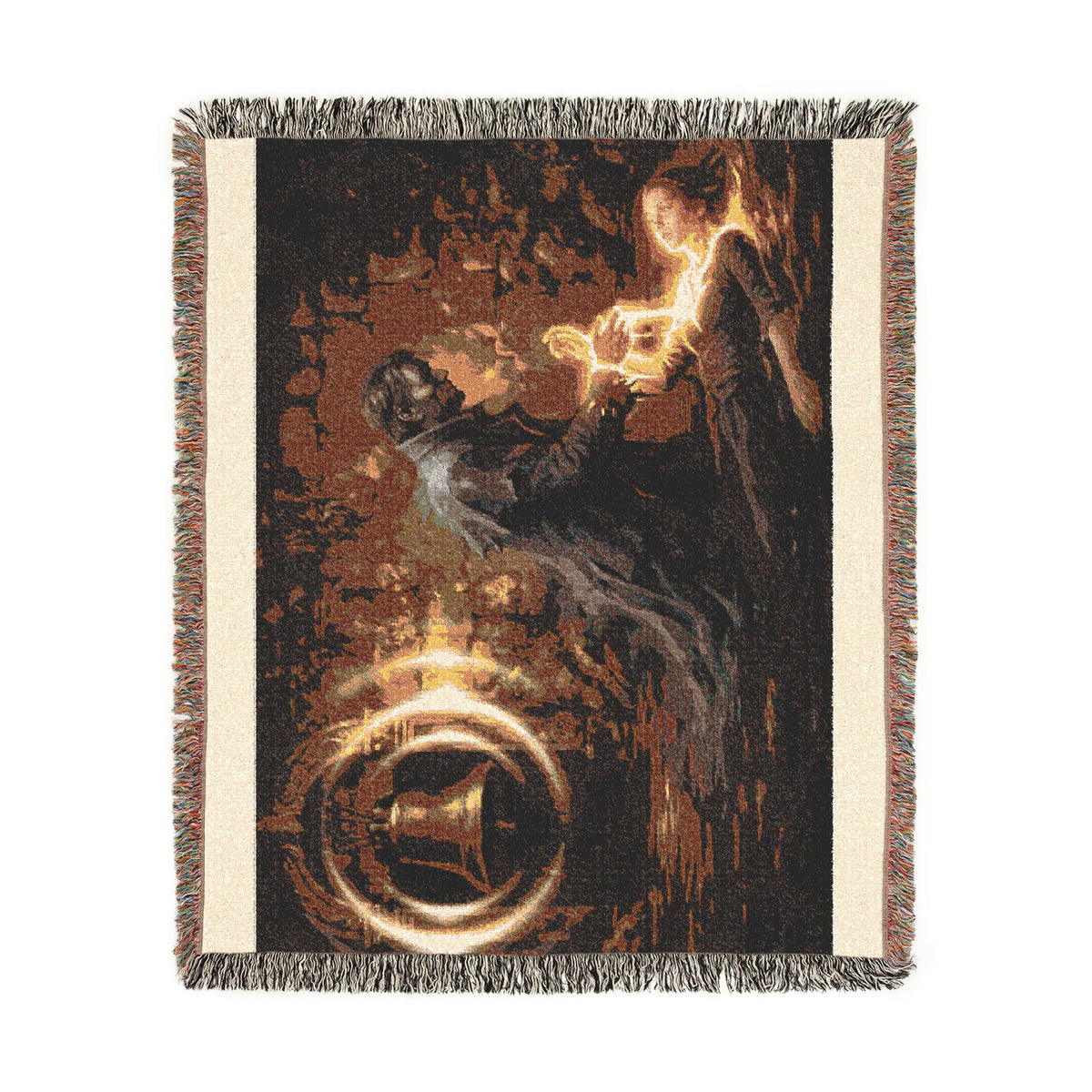 Mystic Bell Woven Blanket — Celtic Raven & Fire Tapestry Throw