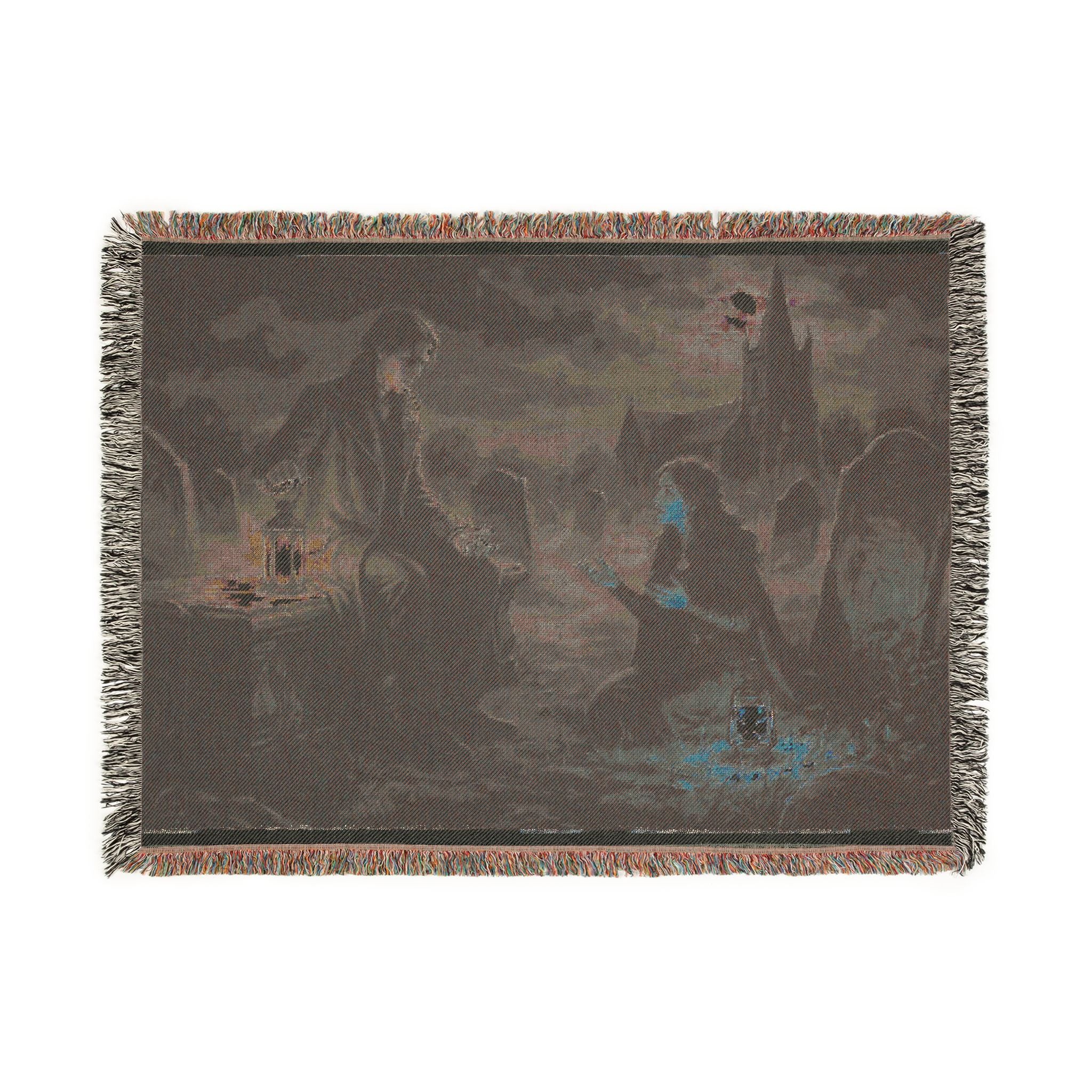 Gothic Night Woven Blanket — Moonlit Cemetery Scene Throw