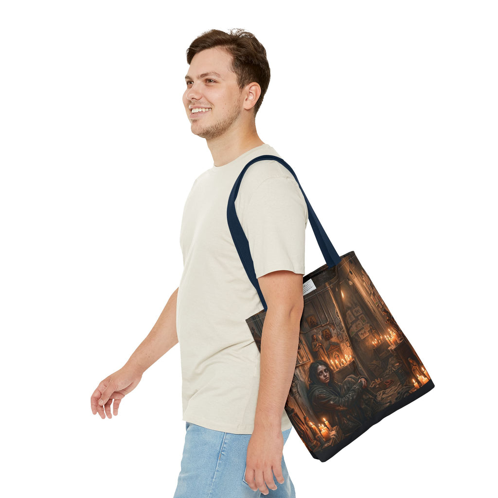 Candlelit Vigil Tote Bag - Gothic Shrine Dark Romance Book Bag