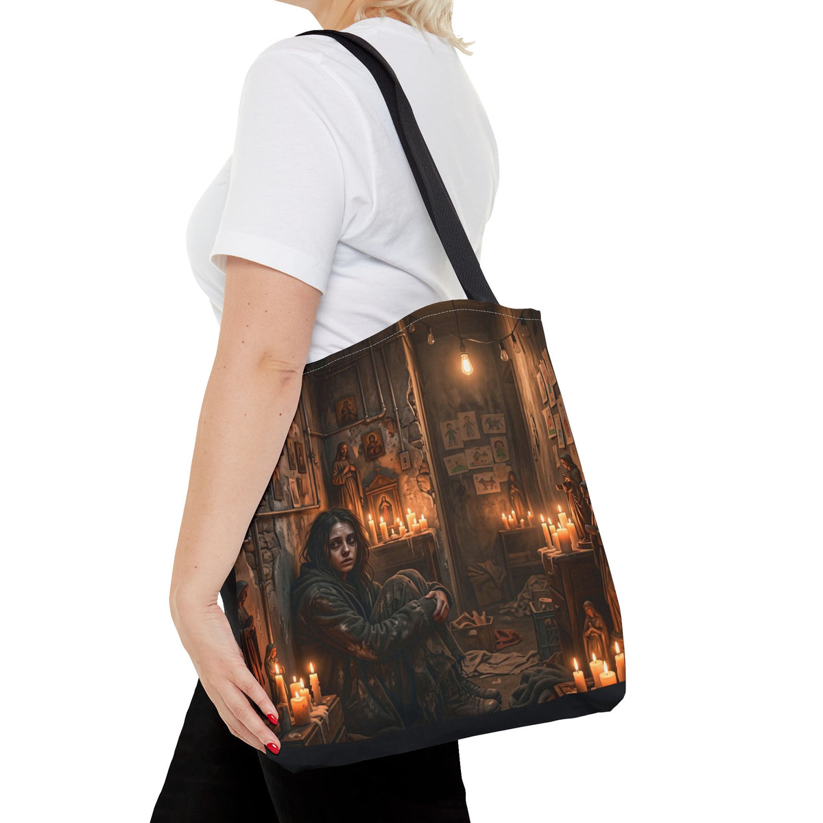 Candlelit Vigil Tote Bag - Gothic Shrine Dark Romance Book Bag