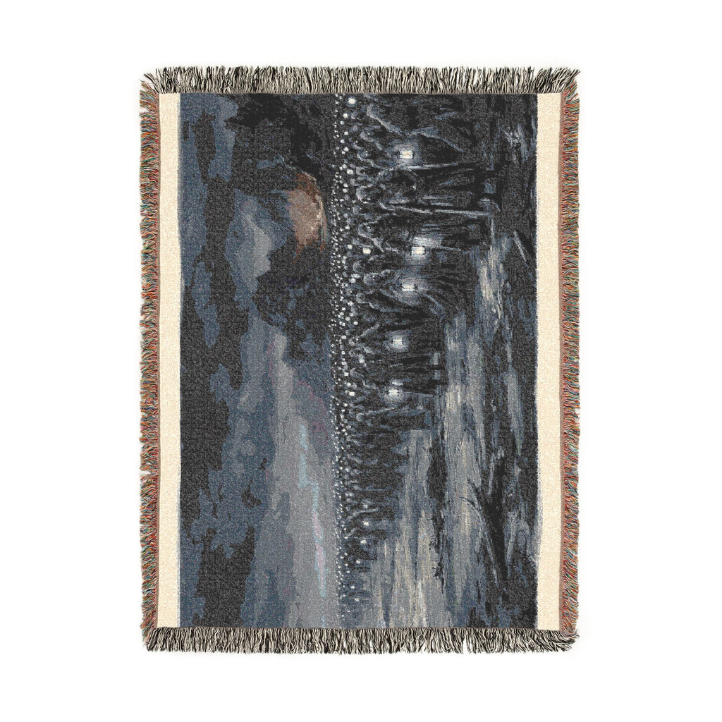 Lantern-Lit Coastal Woven Blanket — Gothic Shore Night Throw