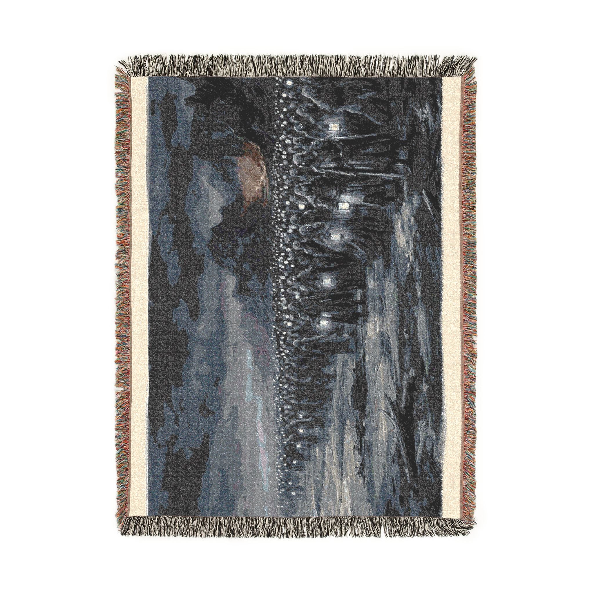 Lantern-Lit Coastal Woven Blanket — Gothic Shore Night Throw