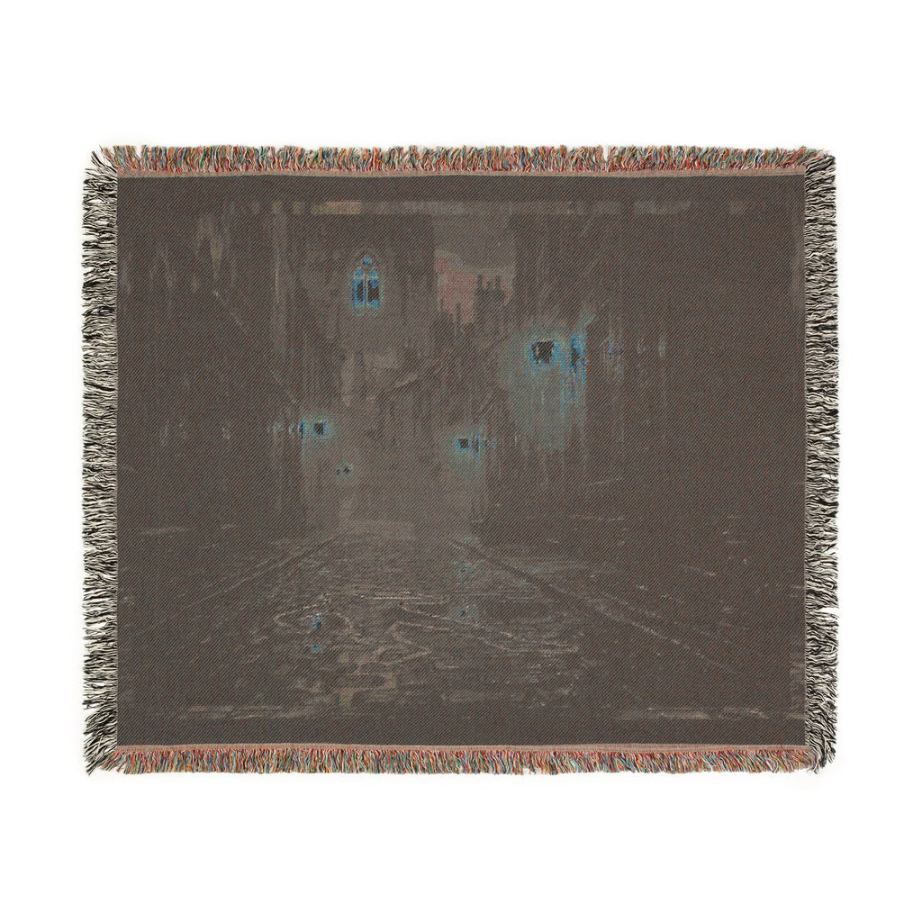 Candlelit Church Path Woven Blanket — Quiet Evening Prayer Throw