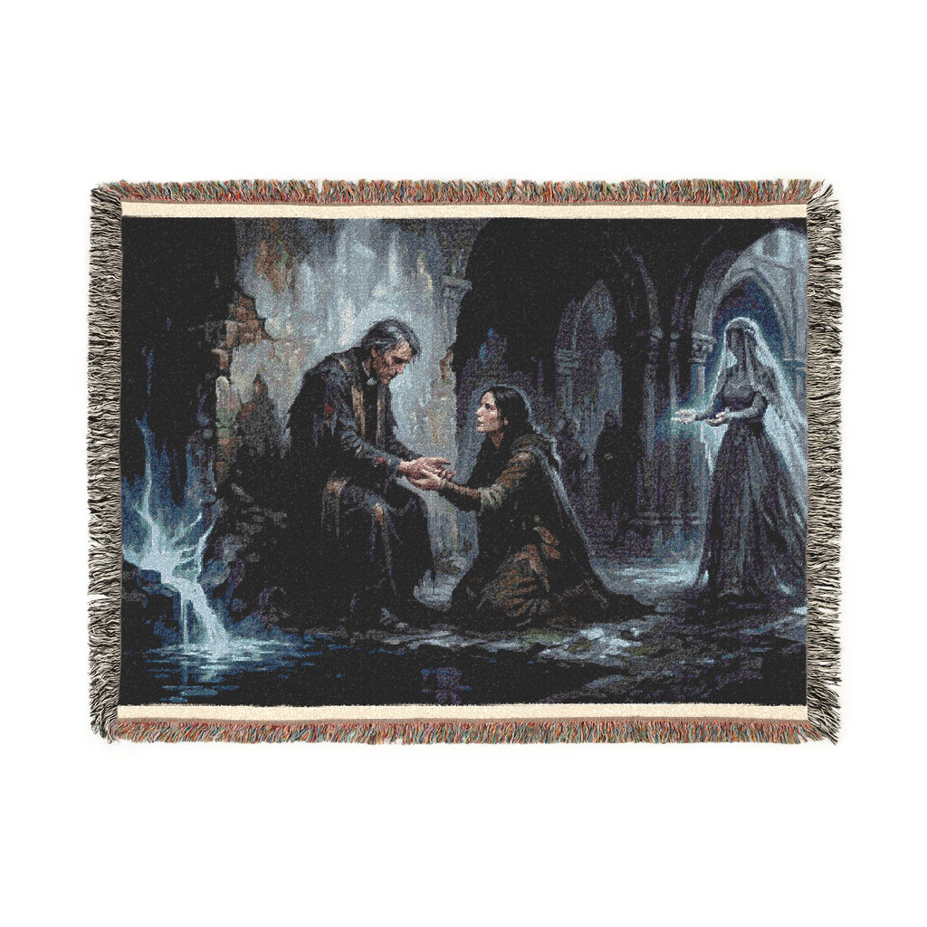 Woven Blanket - Gothic Cloister Scene Tapestry Throw (Medieval Prayer Artwork)