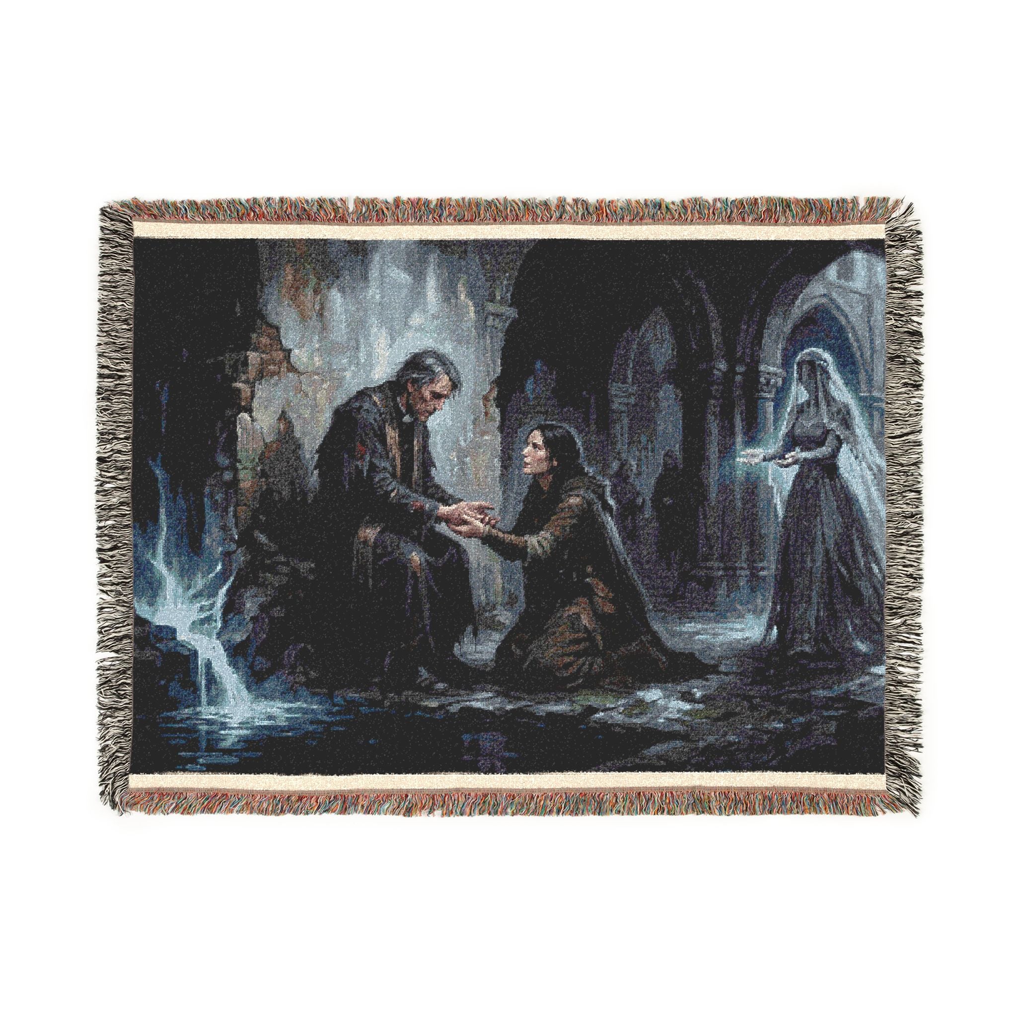 Woven Blanket - Gothic Cloister Scene Tapestry Throw (Medieval Prayer Artwork)