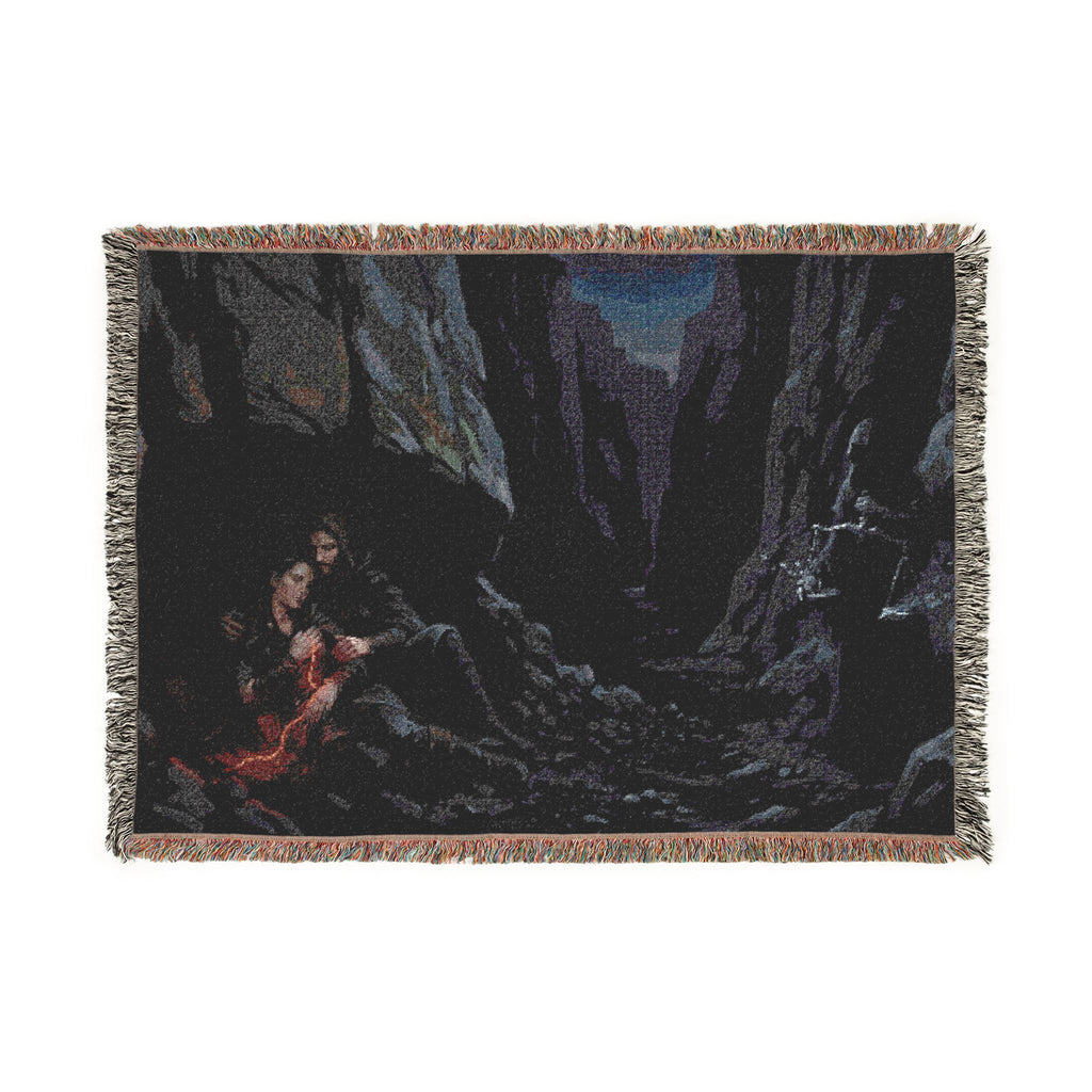Gothic Cavern Woven Blanket — Dark Fantasy Cave Scene Throw