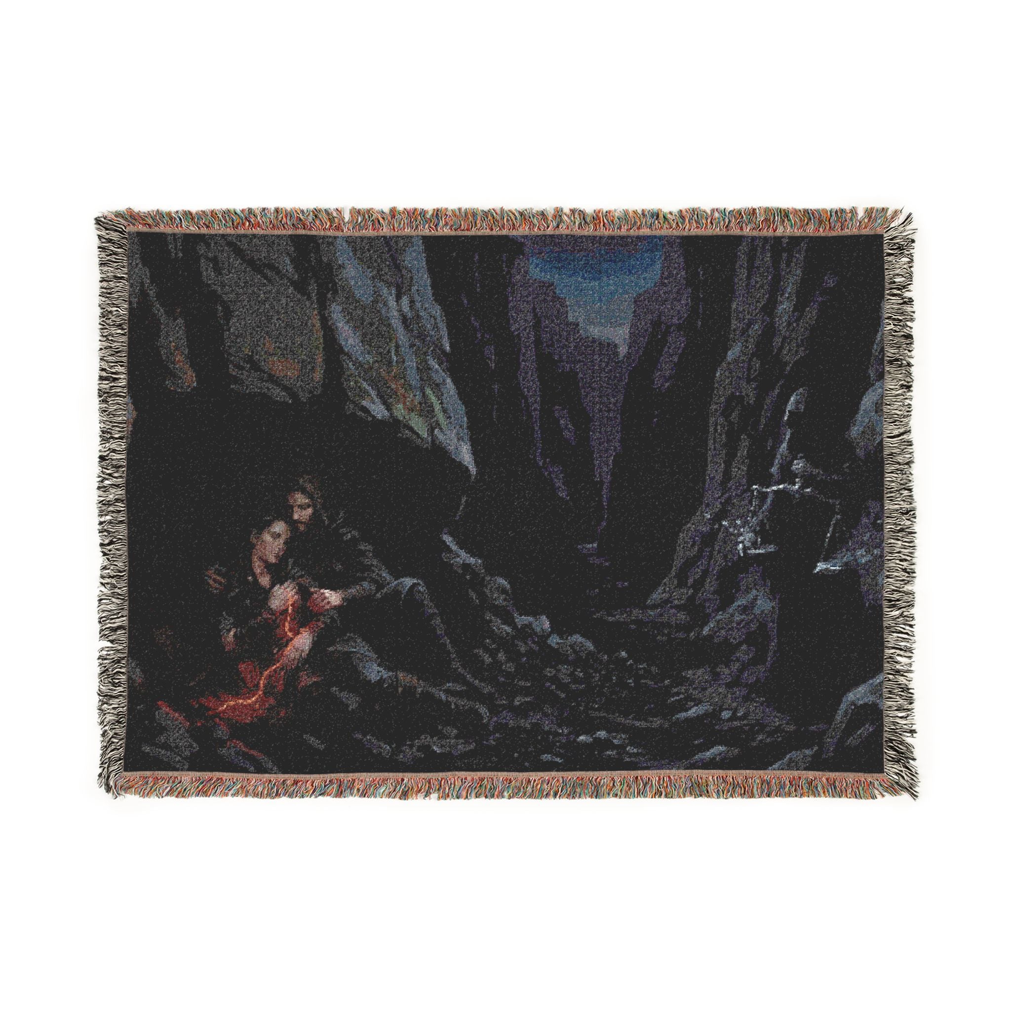 Gothic Cavern Woven Blanket — Dark Fantasy Cave Scene Throw