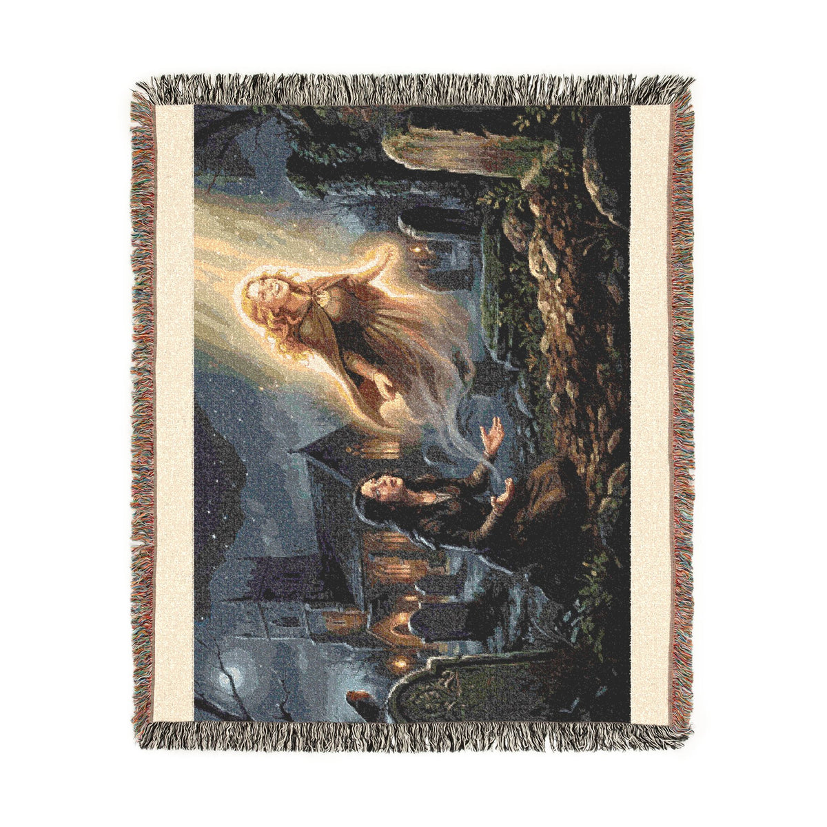 Ghostly Reunion Woven Blanket — Gothic Angel & Graveyard Throw