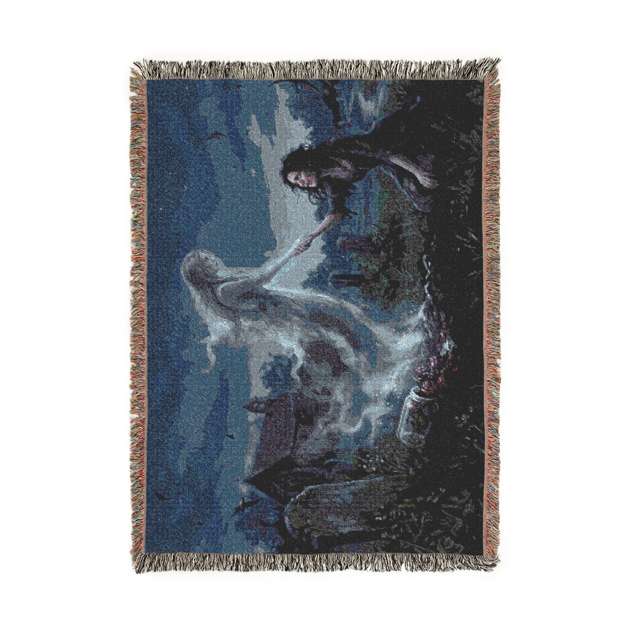 Gothic Angel & Mourner Woven Blanket — Haunted Night Throw