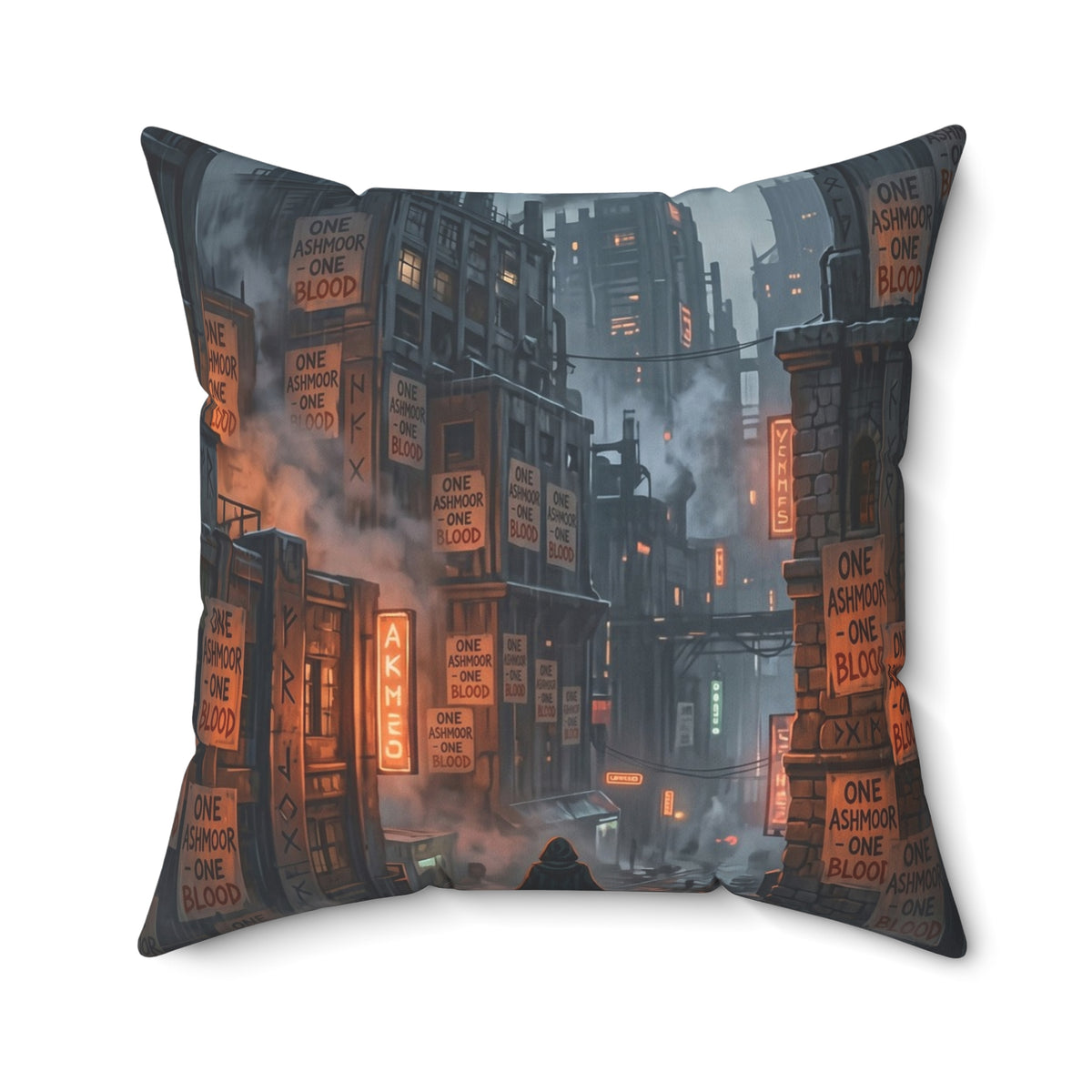 One Ashmoor One Blood Throw Pillow - Dark Fantasy City Accent Cushion
