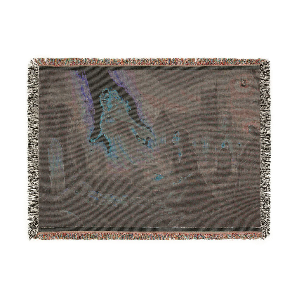 Ghostly Reunion Woven Blanket — Gothic Angel & Graveyard Throw