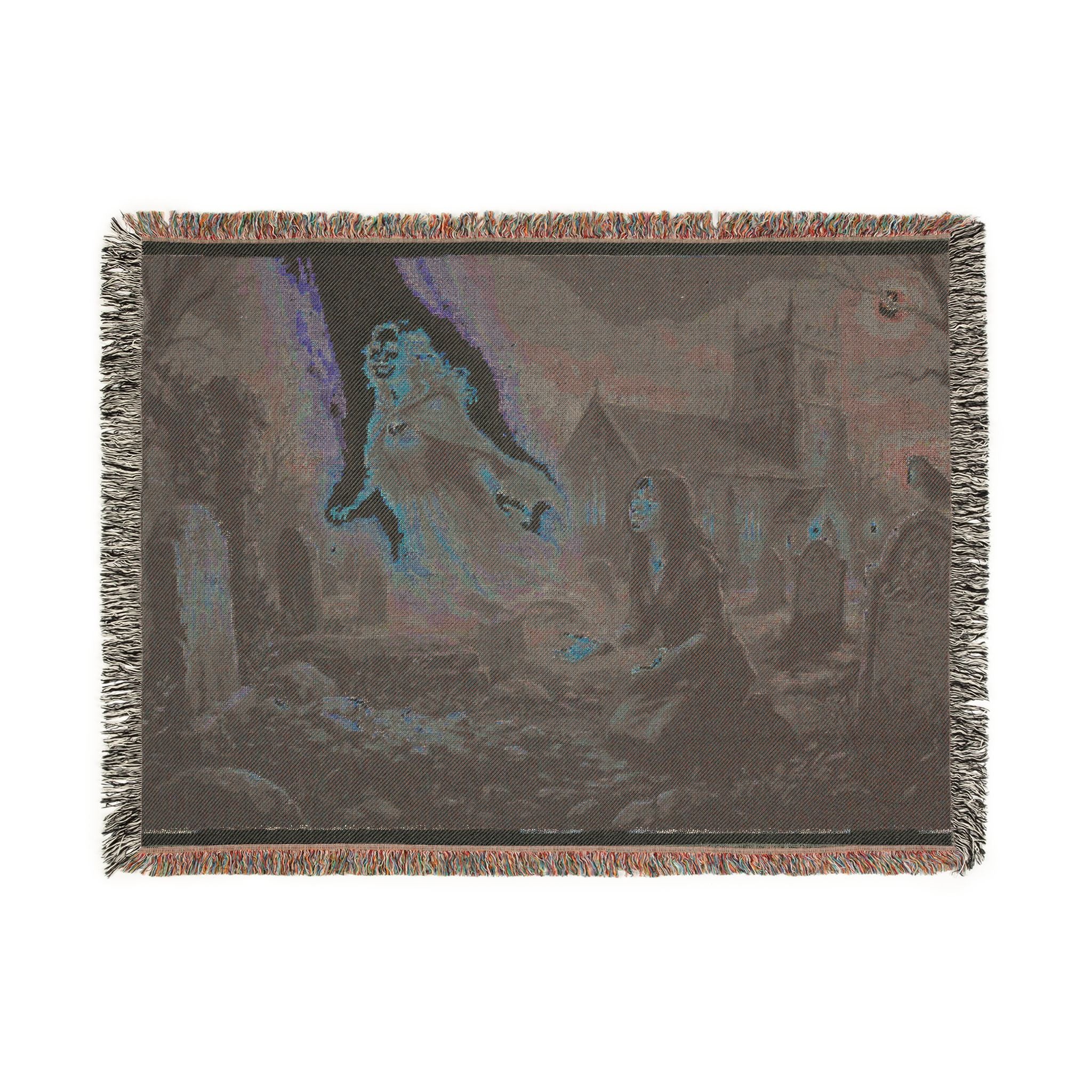 Ghostly Reunion Woven Blanket — Gothic Angel & Graveyard Throw