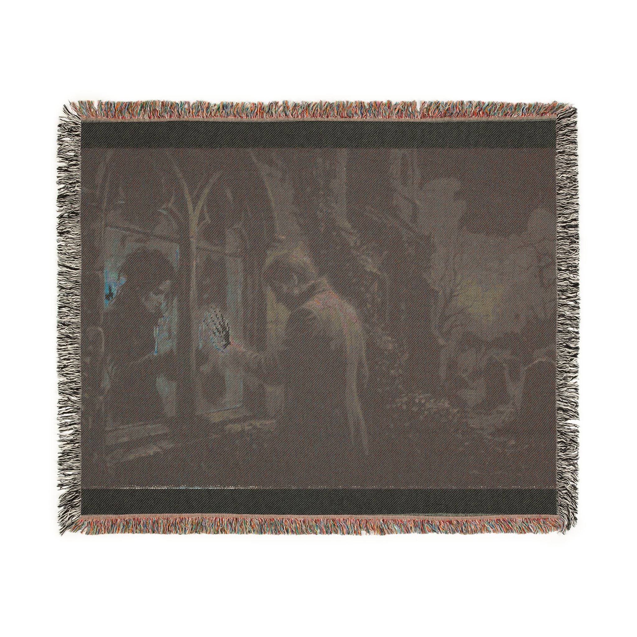 Gothic Cathedral Woven Blanket — Mystical Night Cloister Throw
