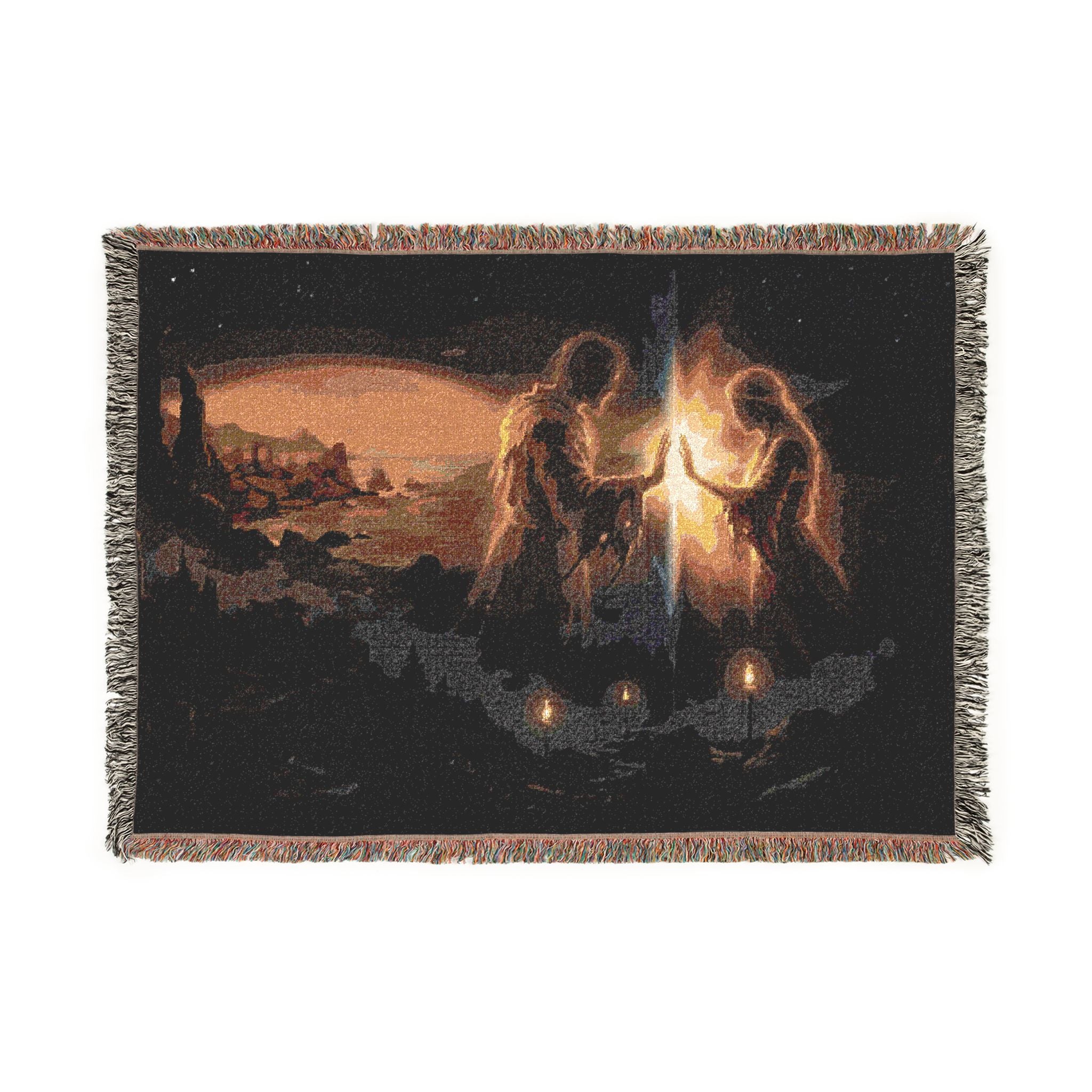 Woven Blanket — Cozy Fireplace & Lantern Scenic Throw