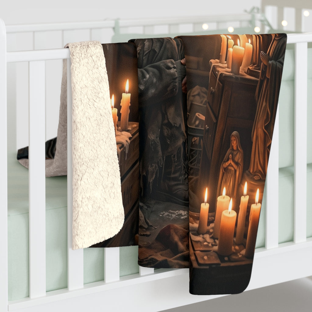 Candlelit Vigil Sherpa Fleece Blanket - Gothic Shrine Dark Romance Throw