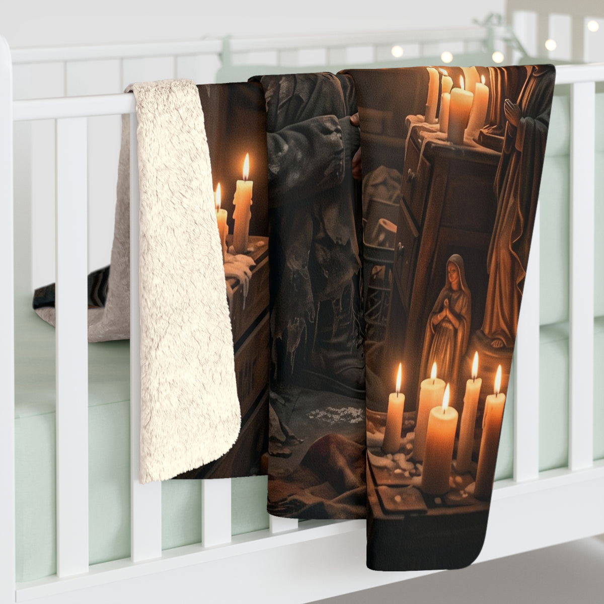 Candlelit Vigil Sherpa Fleece Blanket - Gothic Shrine Dark Romance Throw