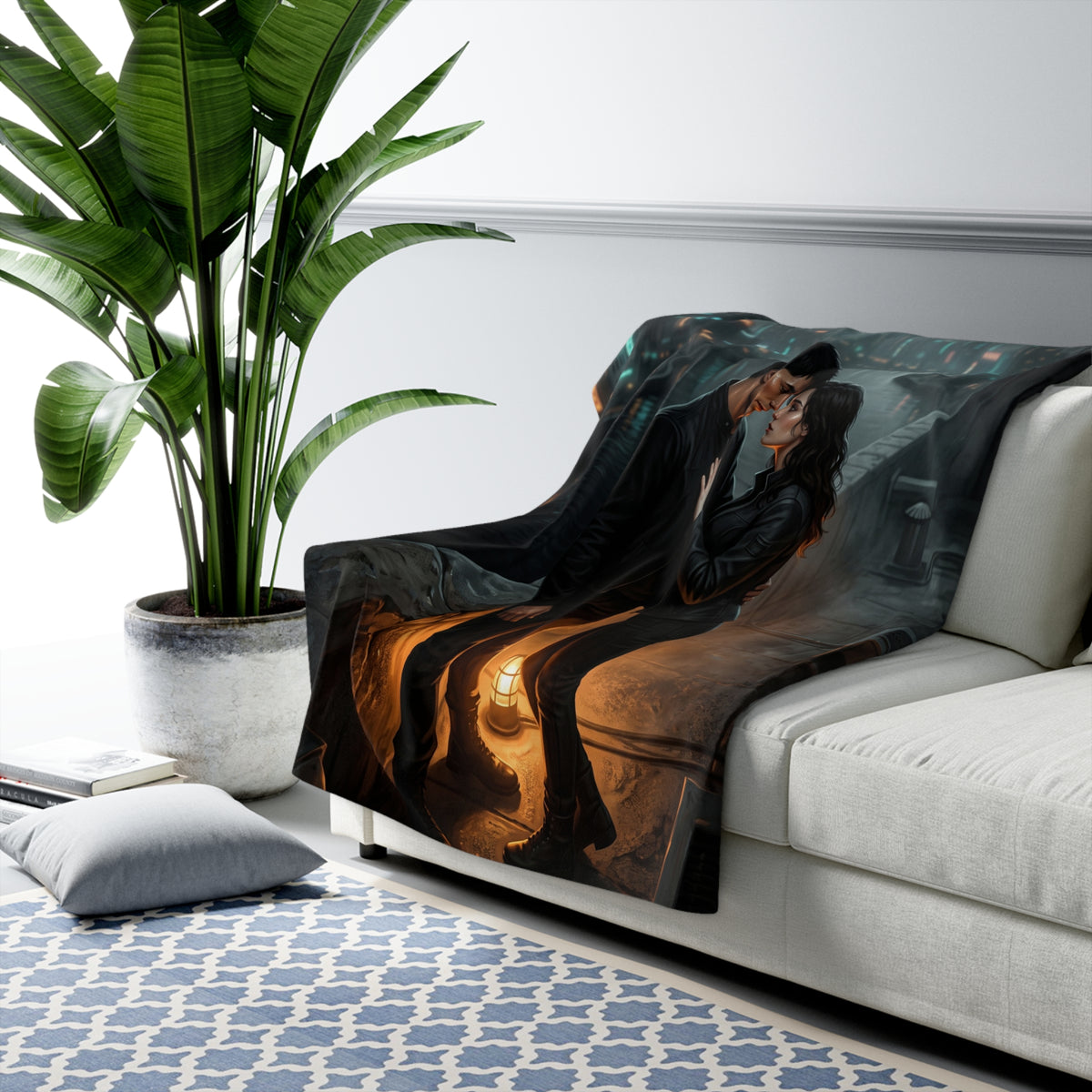 Rooftop Vow Sherpa Fleece Blanket - Dark Fantasy Romance Lovers Throw
