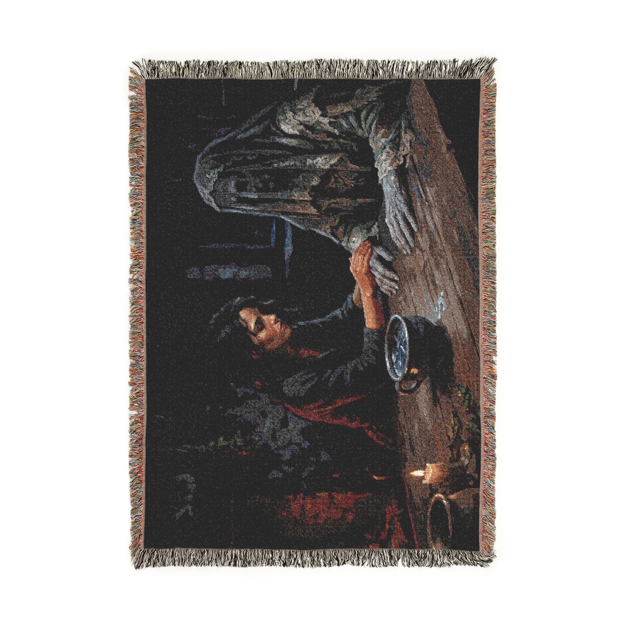 Shadowed Candlelight Woven Blanket — Witchy Occult Throw