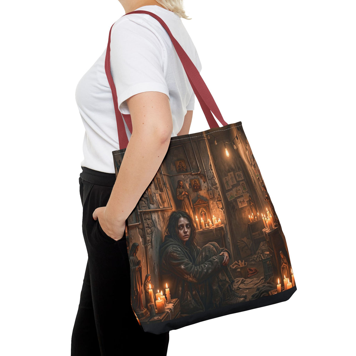 Candlelit Vigil Tote Bag - Gothic Shrine Dark Romance Book Bag