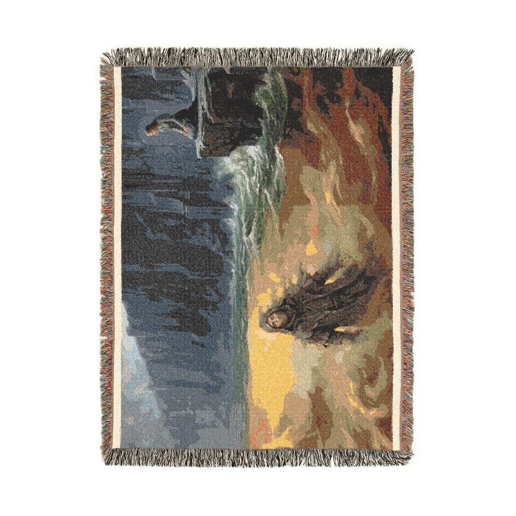 Mythic Sea Woven Blanket — Odin and Valkyrie Nordic Landscape Throw