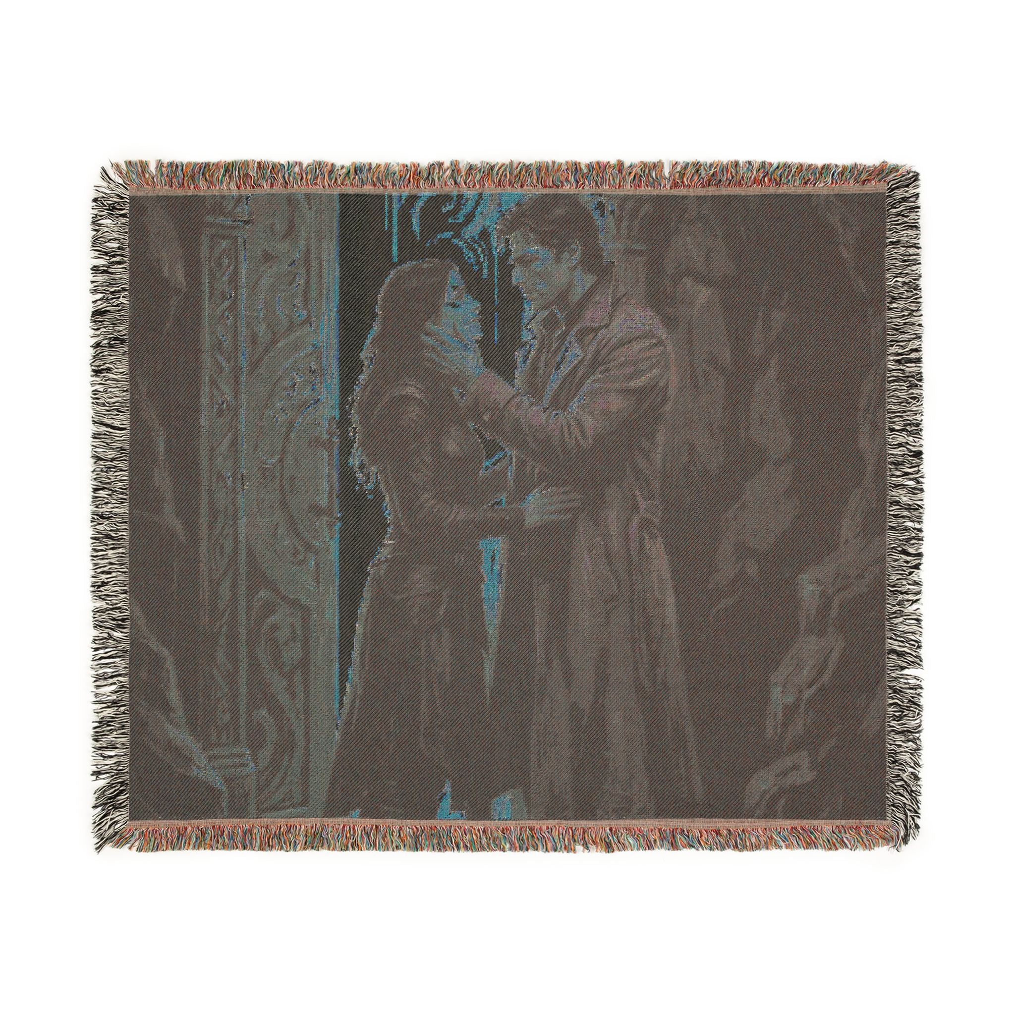 Romantic Medieval Couple Woven Blanket – Cozy Castle-Inspired Throw for Fans of Historical Romance