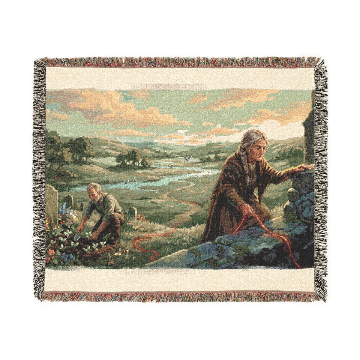 Pastoral Landscape Woven Blanket — Religious Countryside Throw