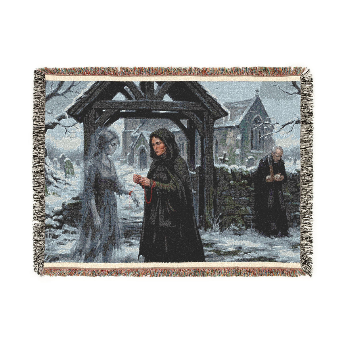 Woven Blanket — Vintage Winter Monastery Scene Throw
