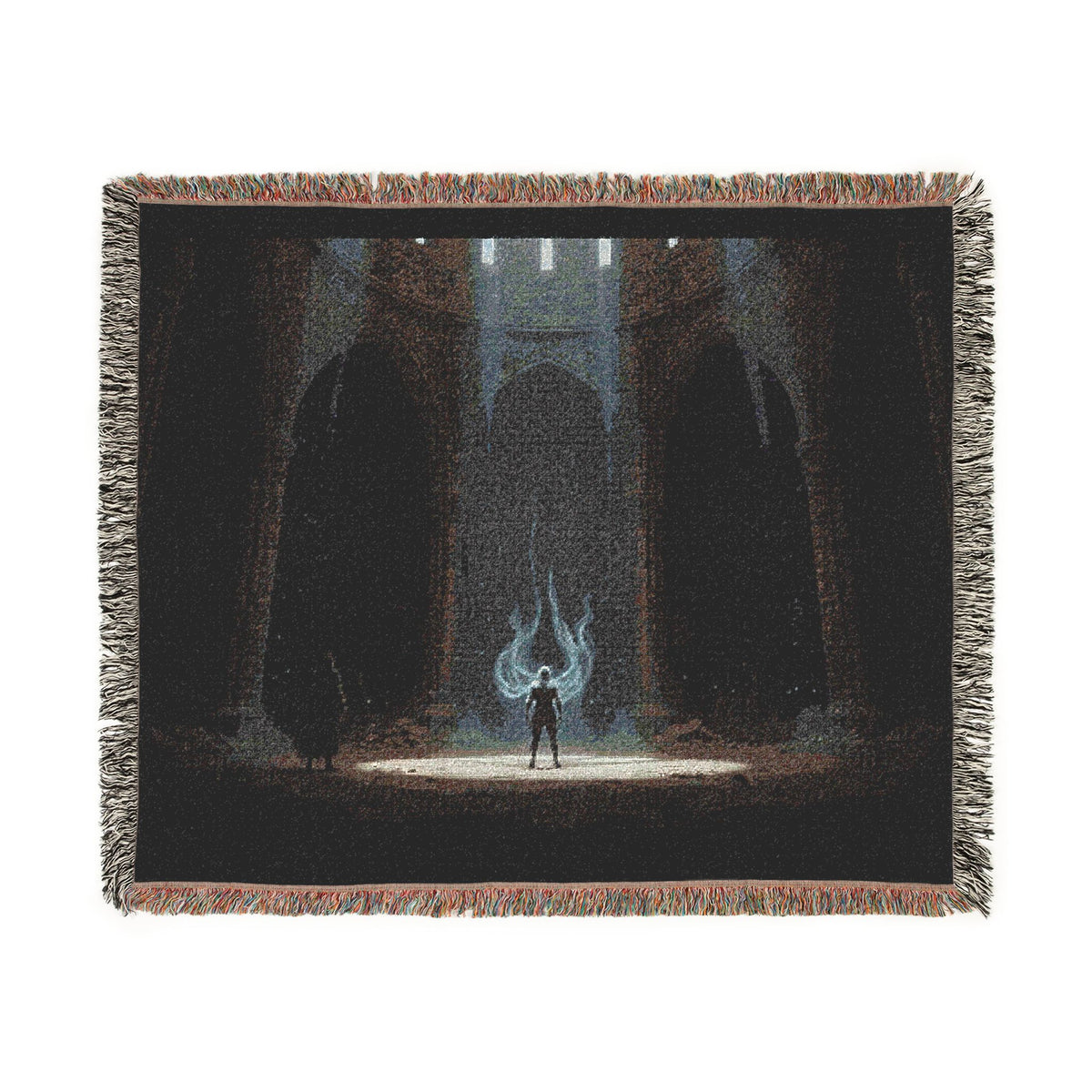 Gothic Cathedral Scene Woven Blanket — Moody Dark Interior Throw