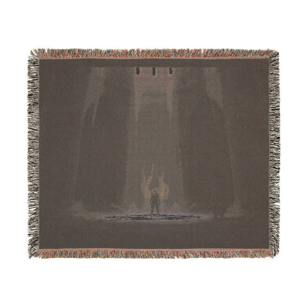 Gothic Cathedral Scene Woven Blanket — Moody Dark Interior Throw