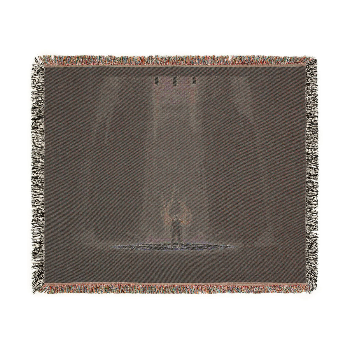 Gothic Cathedral Scene Woven Blanket — Moody Dark Interior Throw